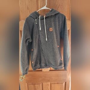 Gray Zip-Up Hoodie with Logo